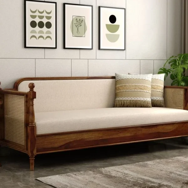 Sheesham Wood and Cane Divan Bed with Mattress