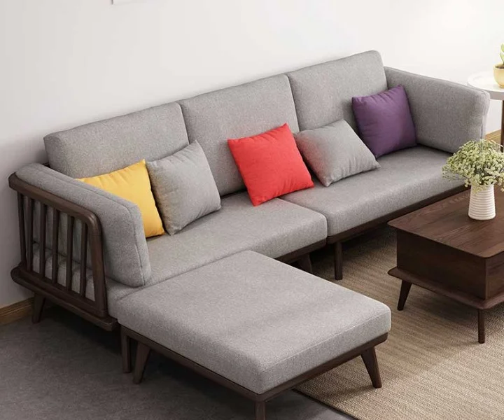 L Shape Wood Linear Sectional Sofa Set (2)