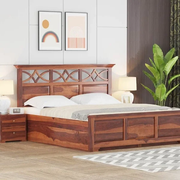 Louis Sheesham Wood King-Queen Size Bed With Storage