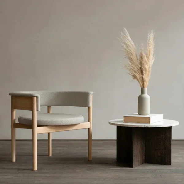 Oak Wooden Arm Chair Round