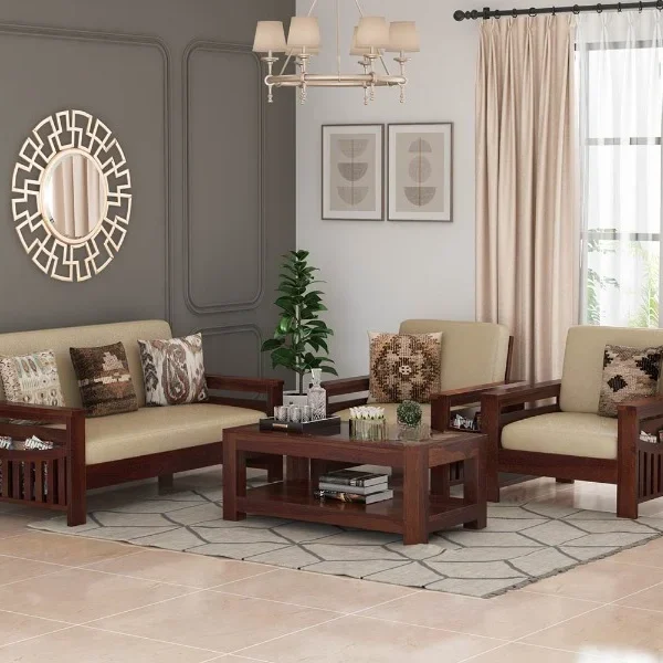 Zoko Solid Sheesham Wood Sofa Set (Walnut Light)