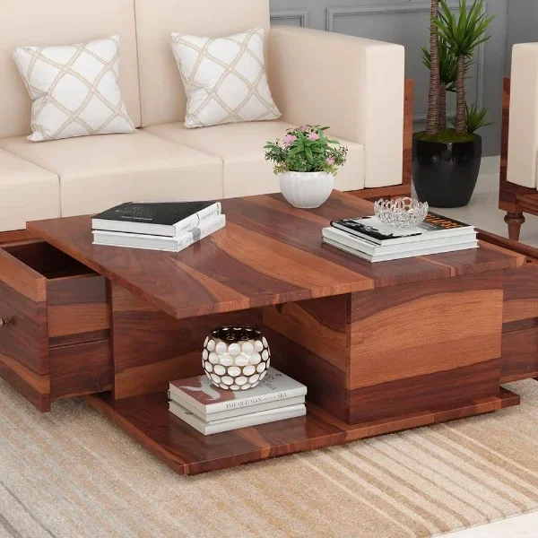 Aaron Solid Wood Coffee Table with Drawers