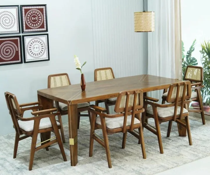 Bee Teak Wood 6 Seater Dining Table Set (3)
