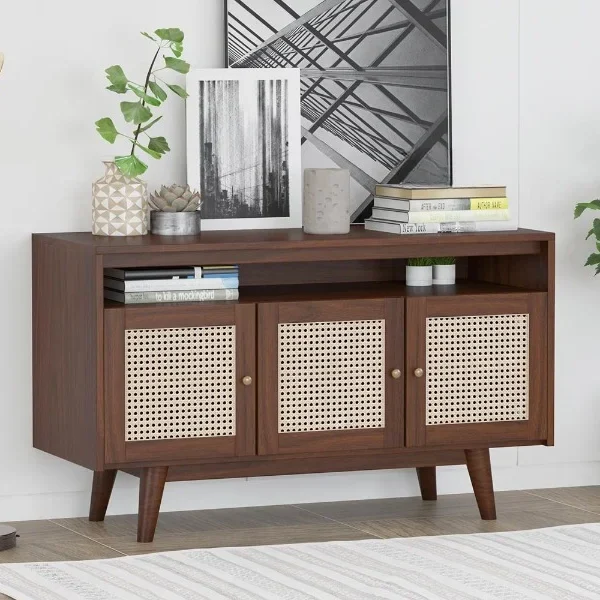 Mike Solid Wood Acacia Cane Cabinet and Sideboard