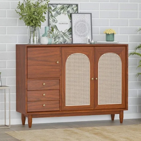 Norris Solid Wood Acacia Cane Cabinet and Sideboard