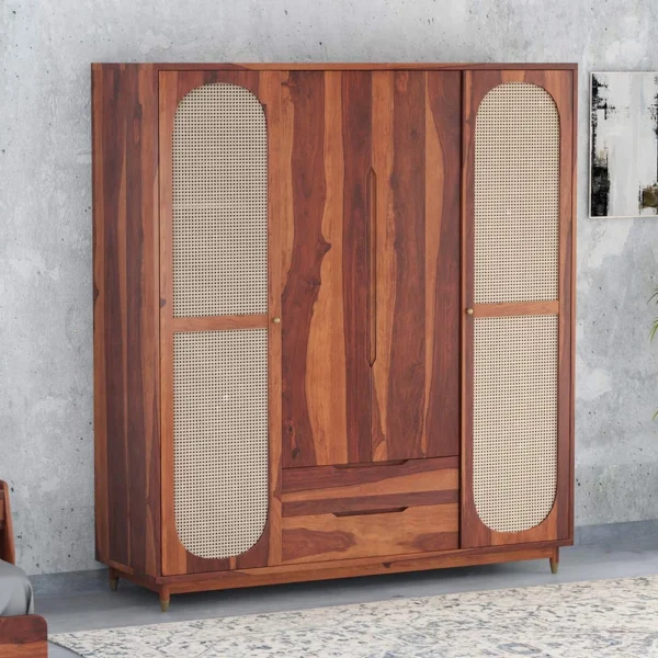 Nylah Mango Wood Cane Wardrobe