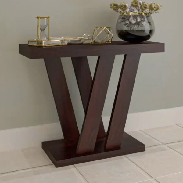 Wooden V Shaped Console Tables with Shelf Storage
