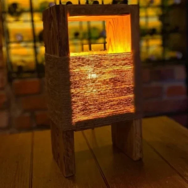 Handmade Pine Wood Night Table Lamp