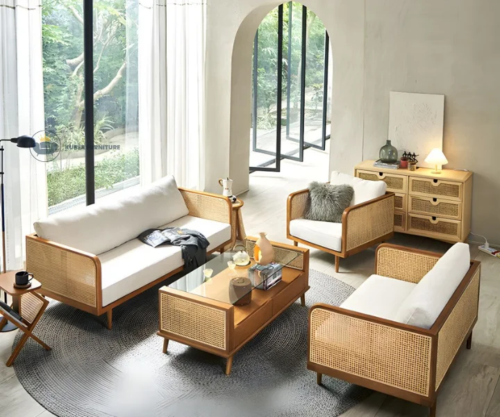 High Linen Sofa White Tuxedo Arm Sofa with Loose Back in Solid Wood (6)